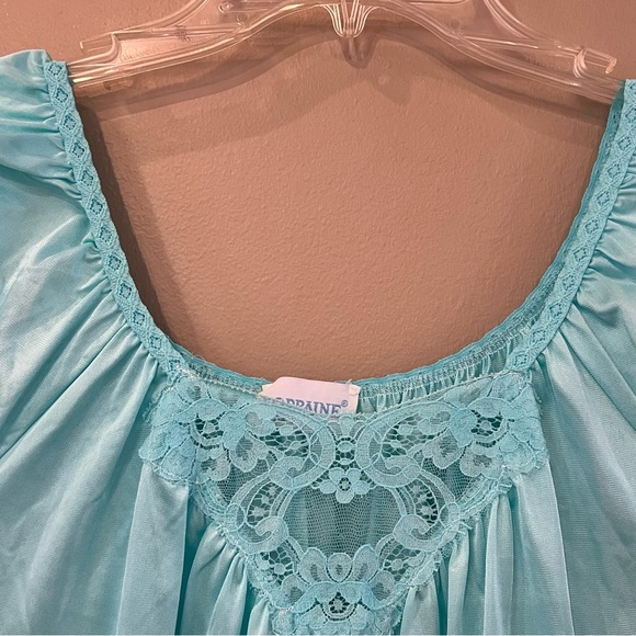 2 Piece Lorraine Vintage Lace Nightgown Robe Set One Size Aqua Teal Blue Green - Picture 8 of 16